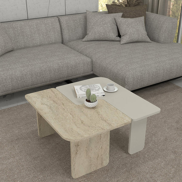 2-częściowy stolik kawowy Boneksbelt w kolorach piaskowca i trawertynu [en.casa]