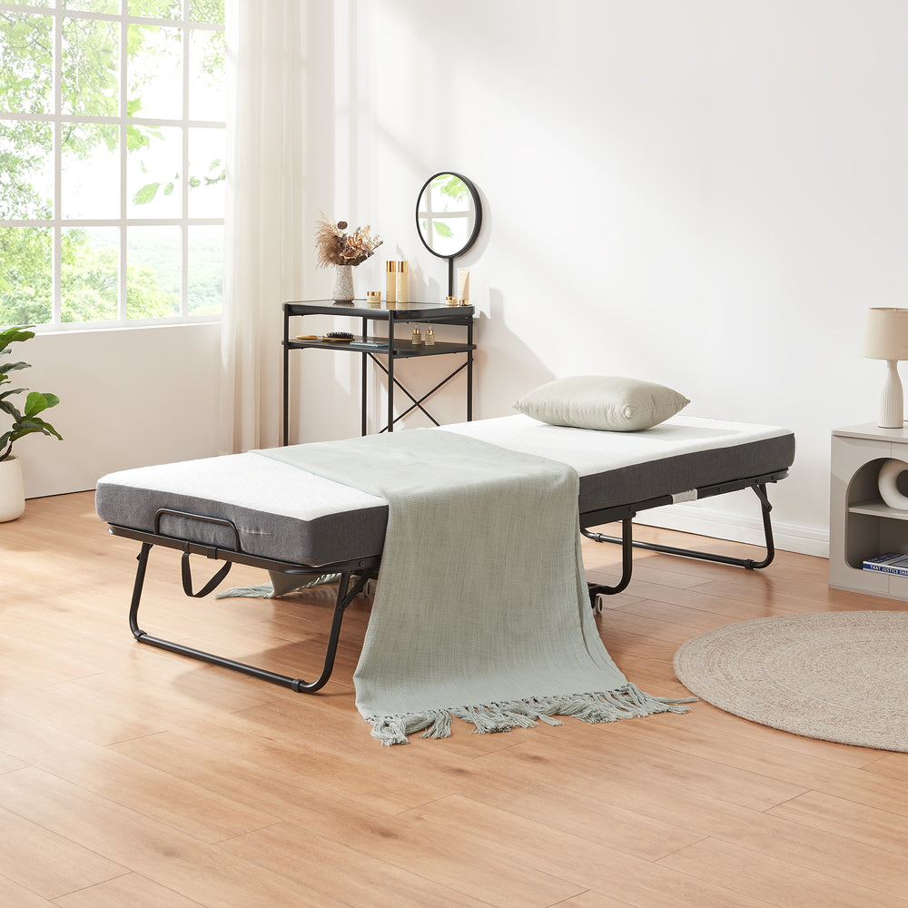 Metall - Klappbett Borjavle mit Matratze 200x90cm Schwarz [en.casa] - premiumXL