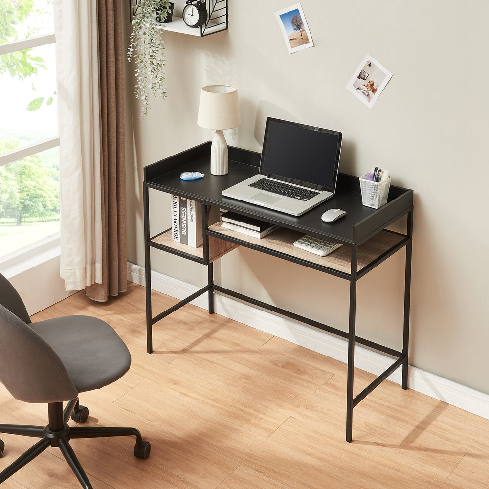 Schreibtisch Belana 100x43x82 cm Schwarz/Eicheoptik [en.casa] - premiumXL