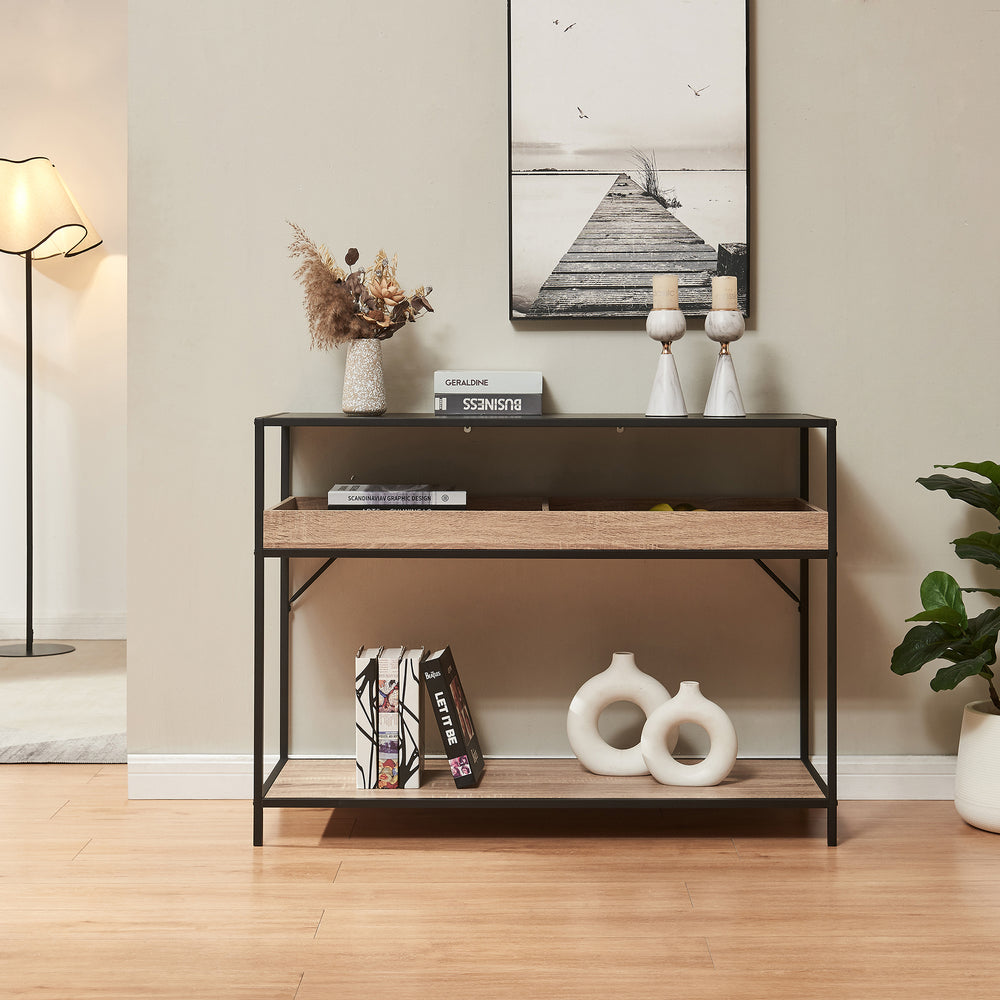 Konsolentisch Belana 110x40x80 cm Schwarz/Eicheoptik [en.casa] - premiumXL