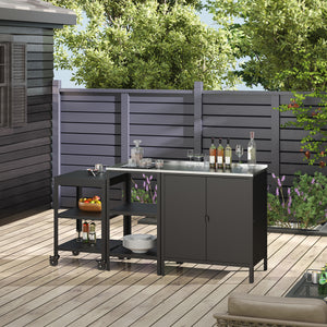 Zestaw zewnętrzny Bolognano z półką stojącą i wózkiem do serwowania czarny, matowy [casa.pro]