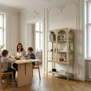 Szafa witrynowa Klippestad stal 160x80x35 cm kolor wielbłądzi [en.casa]
