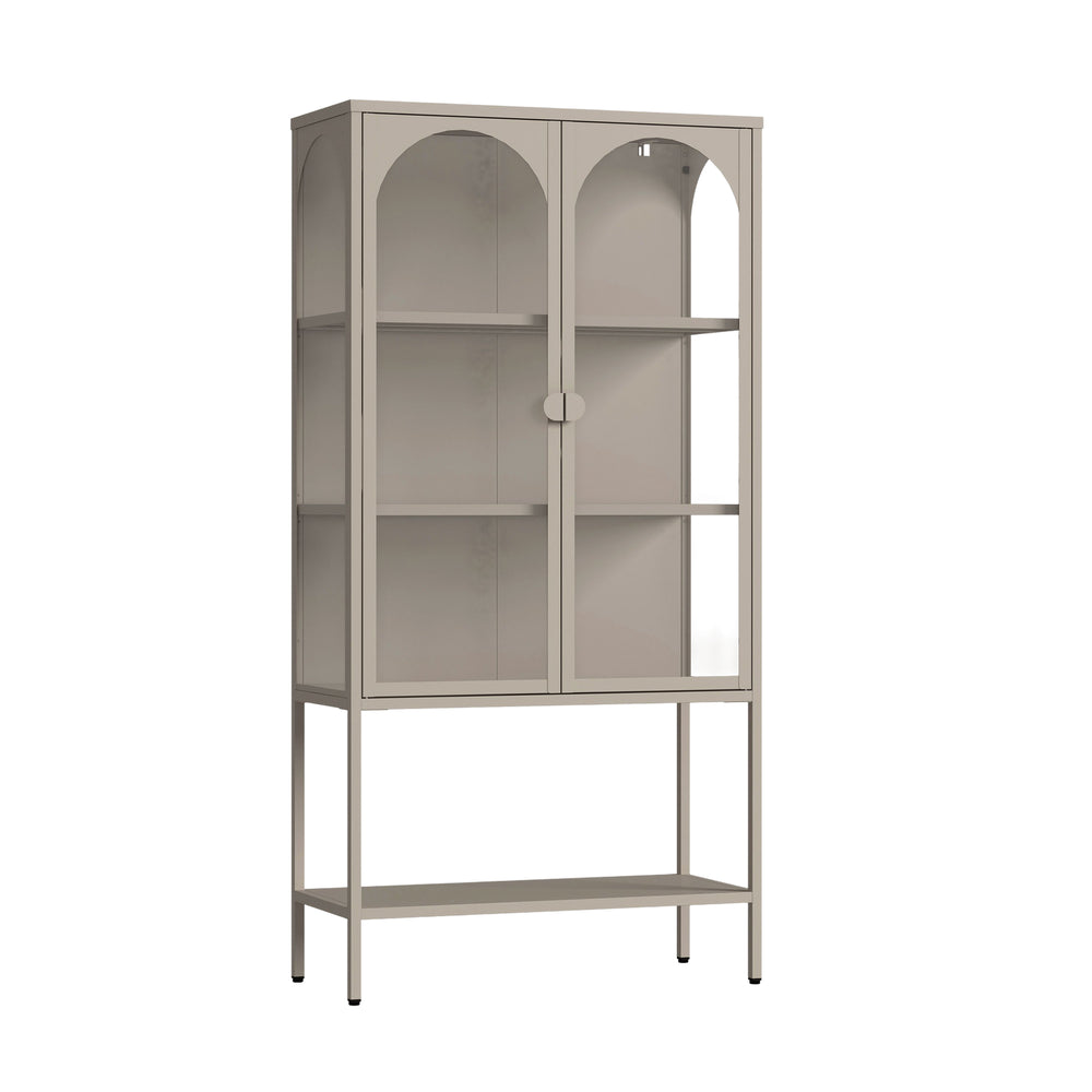 Szafa witrynowa Klippestad stal 160x80x35 cm kolor wielbłądzi [en.casa]