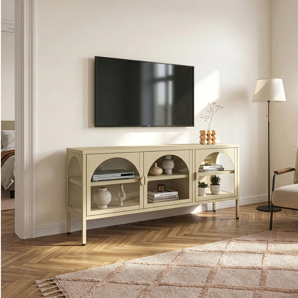 Witryna-komoda Klippestad stal 118x35x55 cm kolor wielbłądzi [en.casa]