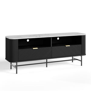 TV-Lowboard Olvehok 140x40x55 cm Czarny/efekt marmuru, biały [en.casa]