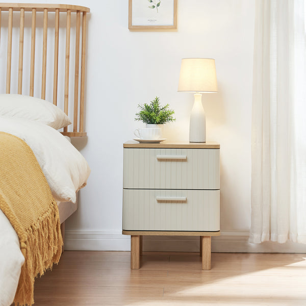 Stolik nocny Ferrersp z 2 szufladami 50x40x40 cm dąb optyka/piaskowy kolor [en.casa]