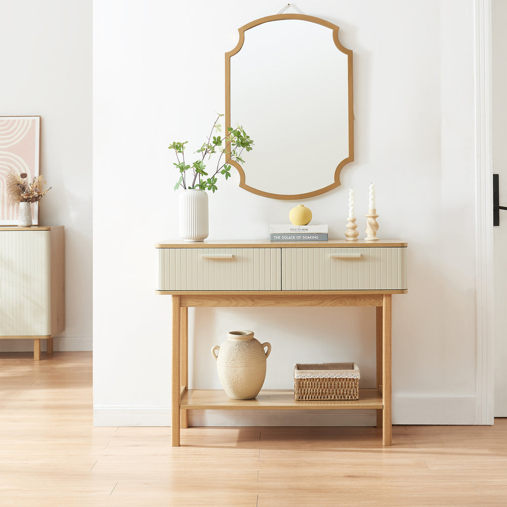 Konsolentisch Ferrersp z 2 szufladami 100x40x80 cm dąb/sandfarben [en.casa]