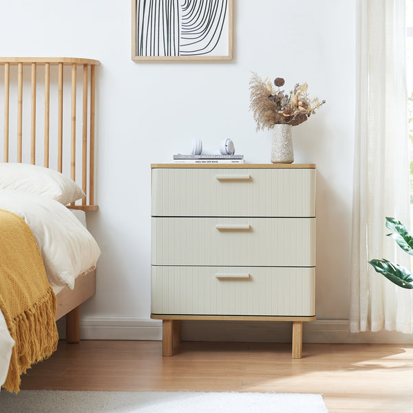 Komoda Ferrersp z 3 szufladami 70x60x40 cm dąb optyka/piaskowy kolor [en.casa]