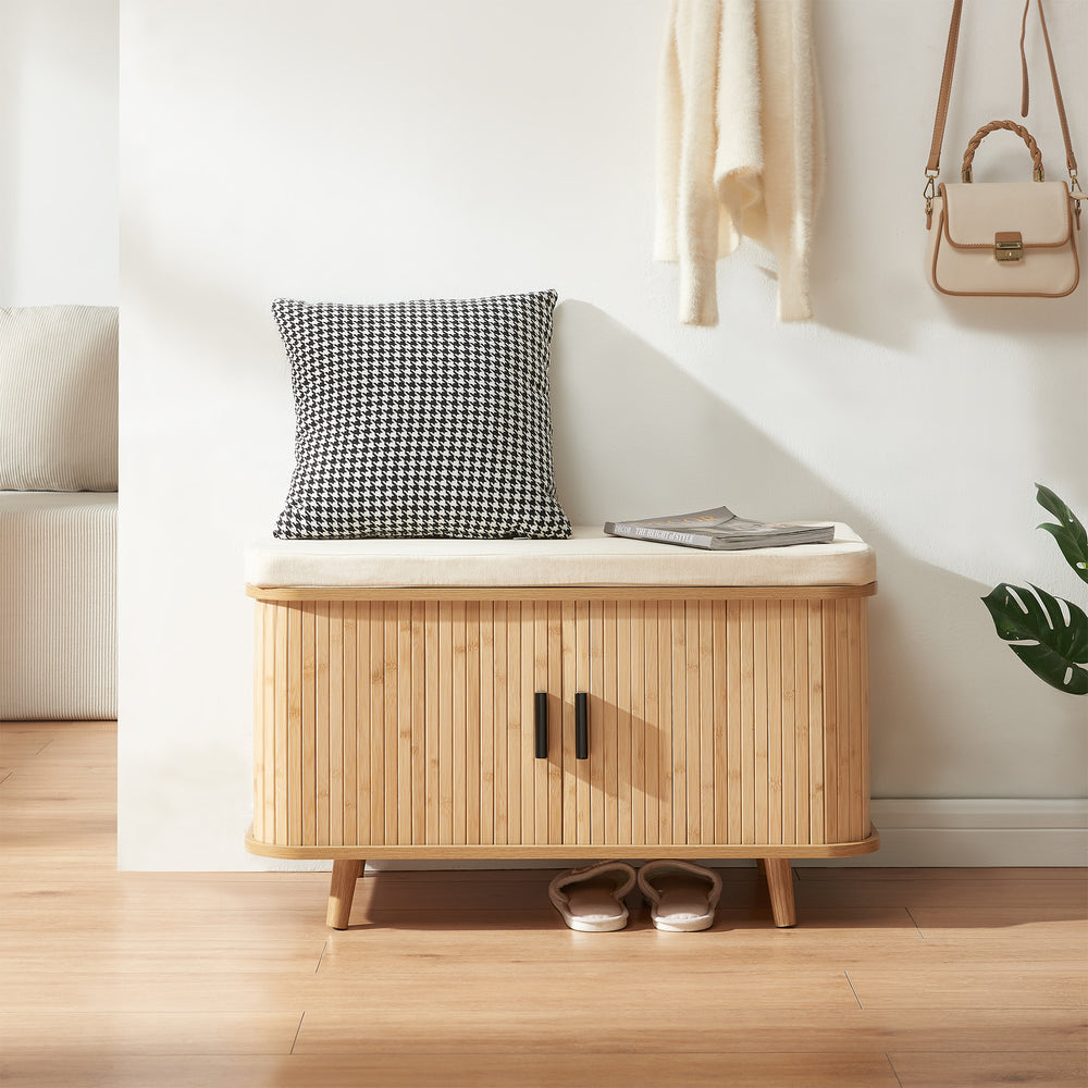 Szafka na buty z poduszką do siedzenia Tvedestrand 50x80x40 cm bambus/beżowy [en.casa]