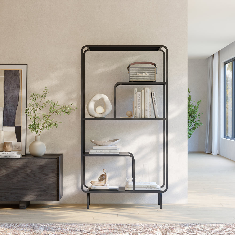 Regał na książki Færder stal 145x76x33 cm czarny [en.casa]