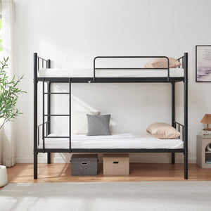 Berimma metalowe łóżko piętrowe z 2 materacami 90x200 cm czarne [en.casa]