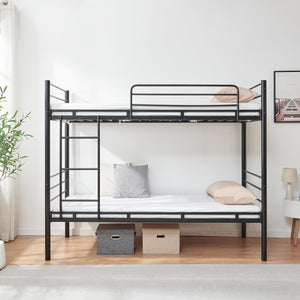 Metalowe łóżko piętrowe Bevapis z 2 materacami 90x200 cm czarne [en.casa]