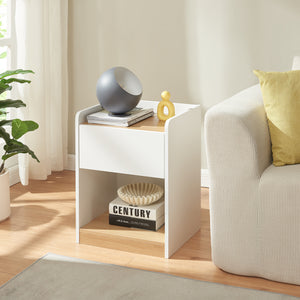 Stolik nocny Kuorshare 55x42x37 cm biały/dąb [en.casa]