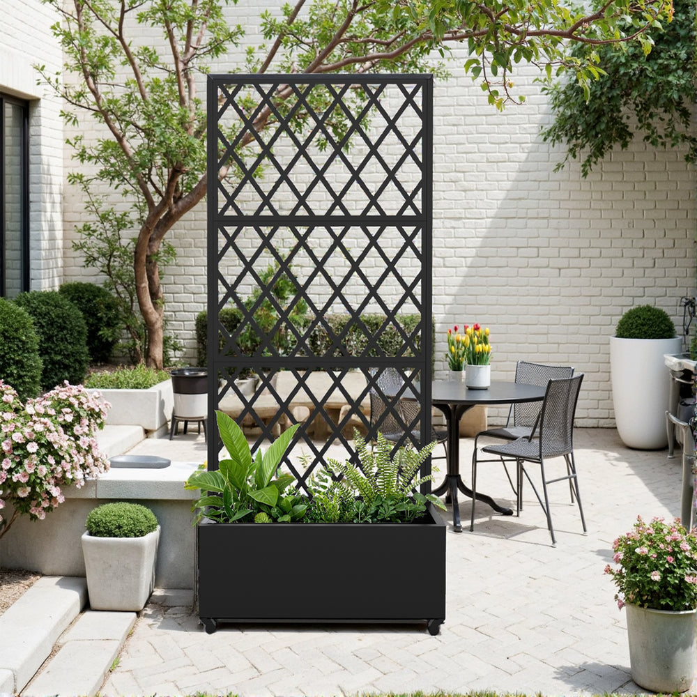 Ścianka działowa Malja ze skrzynką na kwiaty stal 190x82x38 cm czarna [casa.pro]