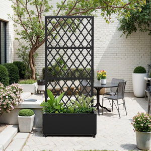 Ścianka działowa Malja ze skrzynką na kwiaty stal 190x82x38 cm czarna [casa.pro]