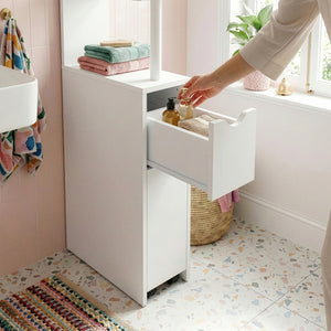 Regał niszowy z wysuwem na rolkach Fadeskimma 113x19x45 cm Biały [en.casa]