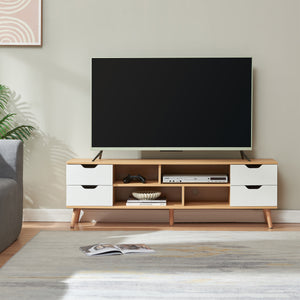 Szafka RTV Bordkak 140x30x45 cm dąb optyczny/biały [en.casa]