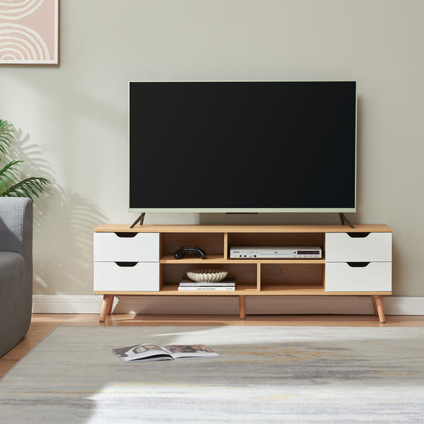 Szafka RTV Bordkak 140x30x45 cm dąb optyczny/biały [en.casa]