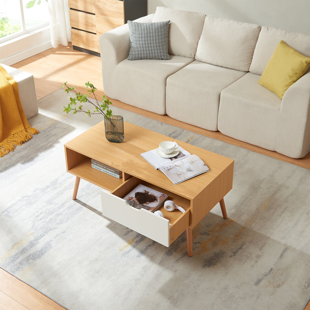 Stolik kawowy Bordkak z szufladą 100x48x45 cm dąb optyka/biały [en.casa]