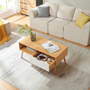 Stolik kawowy Bordkak z szufladą 100x48x45 cm dąb optyka/biały [en.casa]