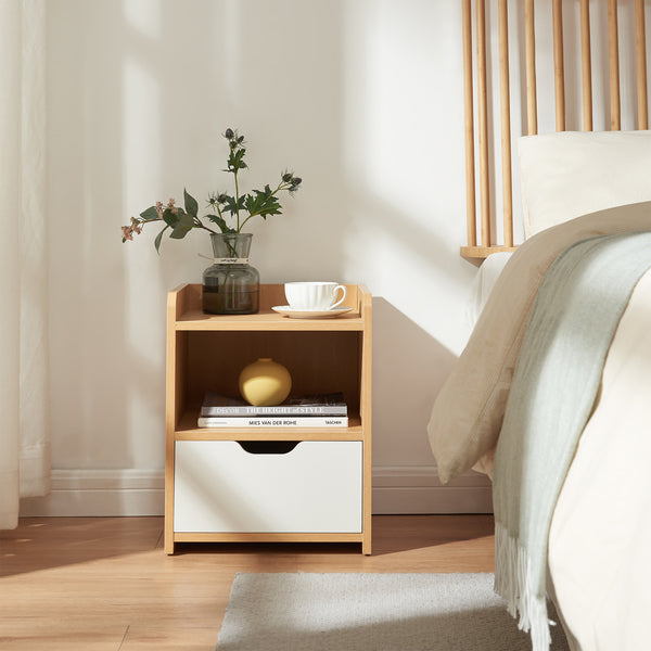 Stolik nocny Bordkak 45x36x34 cm dąb optyczny/biały [en.casa]