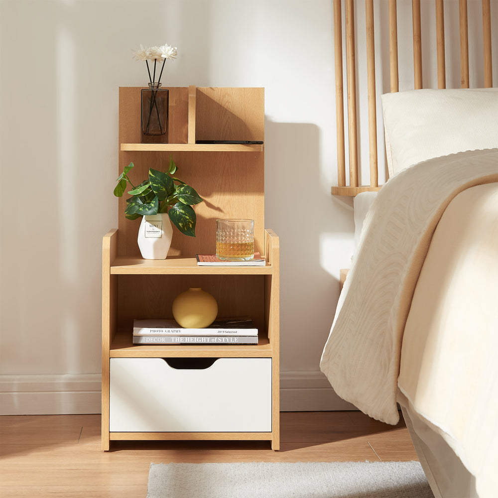 Stolik nocny Bordkak z półką 75x35x30 cm dąb optyczny/biały [en.casa]