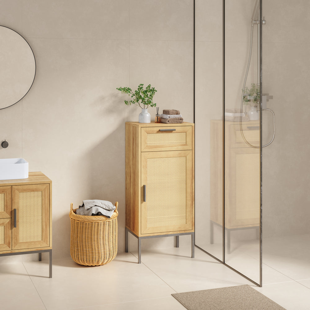 Szafka łazienkowa Marhasa 92x40x30 cm dąb optyczny/czarny [en.casa]