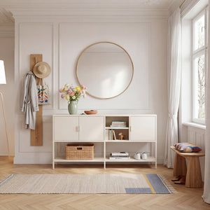 Sideboard Kliri stal 160x40x80 cm kremowobiały [en.casa]