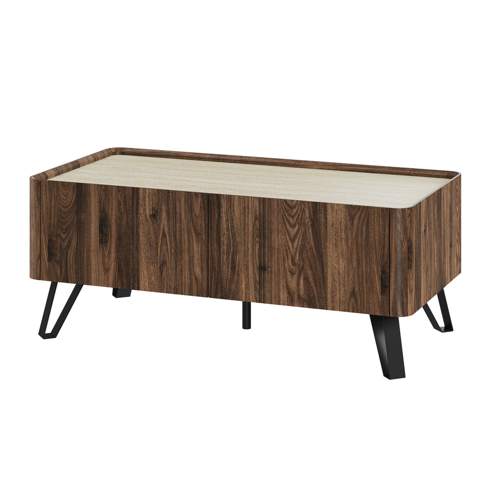 Stolik kawowy Trorlon 100x50x40 cm w optyce orzecha/trawertynu [en.casa]
