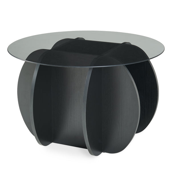 Stolik kawowy Karhuvandi z blatem szklanym Ø70x40 cm Czarny/Szary [en.casa]