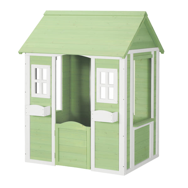 Domek dla dzieci Kuoldsvin z drewna jodłowego 144x102x90 cm Zielony/Biały [en.casa]