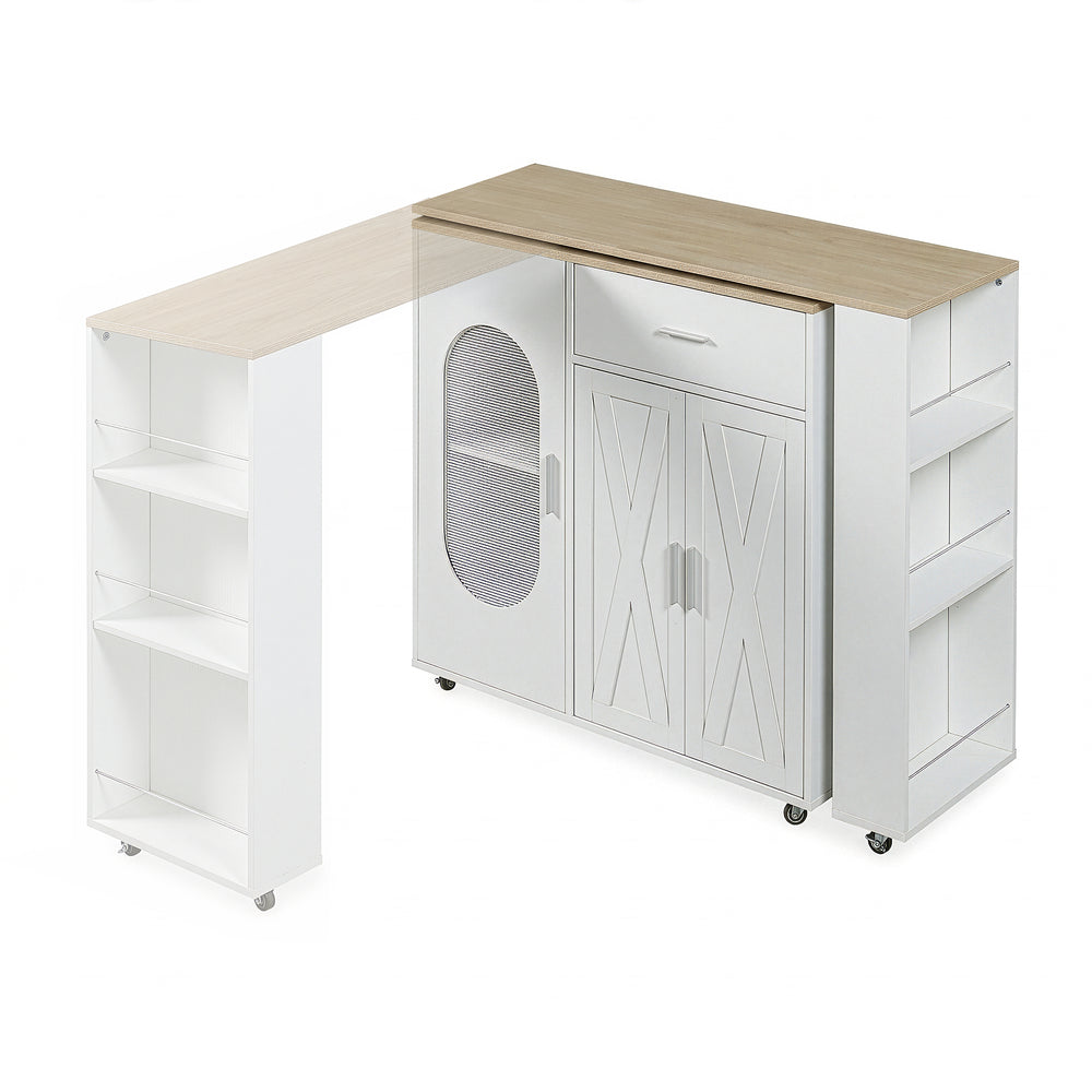 Mobilna wyspa kuchenna z obrotowym blatem roboczym Kudebola 115x40x94 cm dąb/ biały [en.casa]
