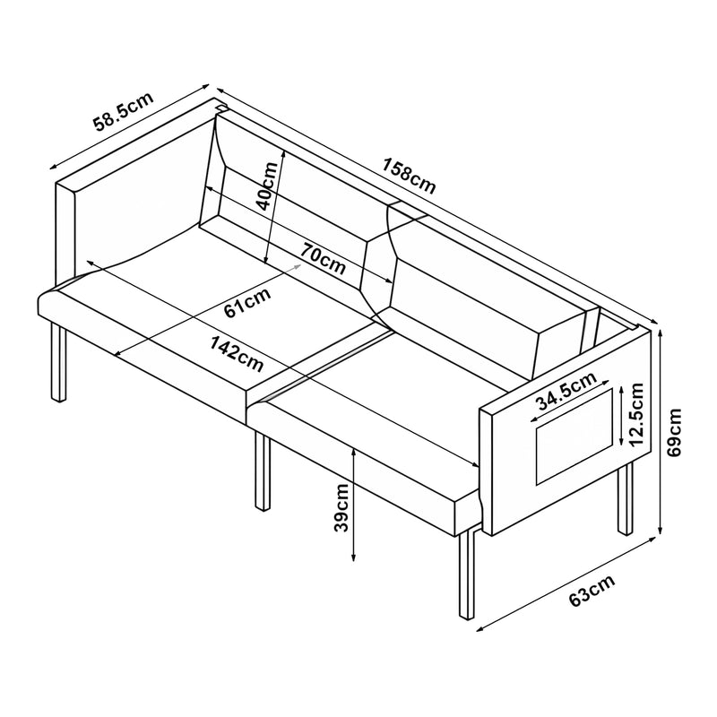 Szkic wymiarowy Sofa 2-osobowa Kamar [en.casa]