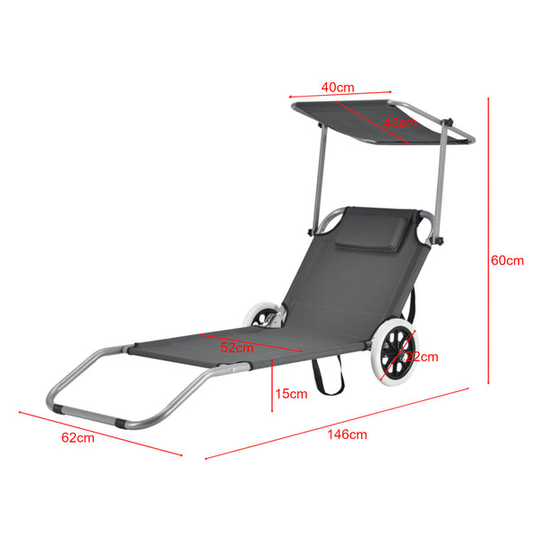 Zestaw 2 leżaków Falun z daszkiem i kółkami antracytowo-szary casa.pro