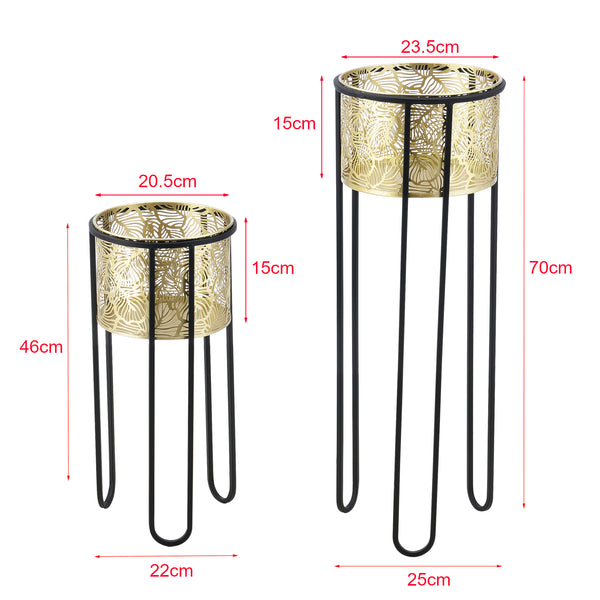Stojak na doniczkę Modave 2-częściowy czarno-złoty en.casa