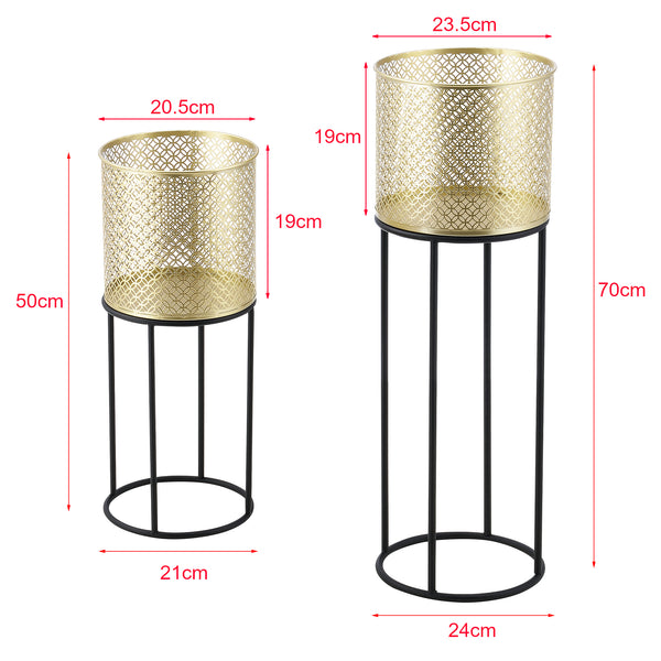 Stojak na doniczkę Messancy 2-częściowy czarno-złoty en.casa