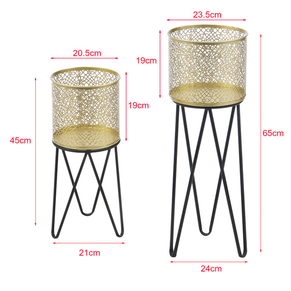 Stojak na doniczkę Marchin 2-częściowy czarno-złoty en.casa