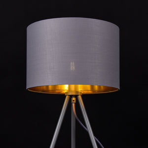 Lampa stołowa Metz E14 Max. 40W Klosz z tkaniny i metalowe nóżki Szary/złoty lux.pro