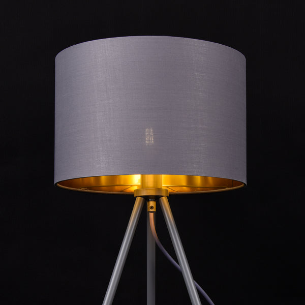 Lampa stołowa Metz E14 Max. 40W Klosz z tkaniny i metalowe nóżki Szary/złoty lux.pro