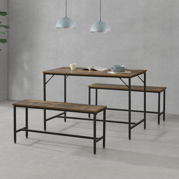 Zestaw stół i ława Pajala czarny/ciemne drewno en.casa