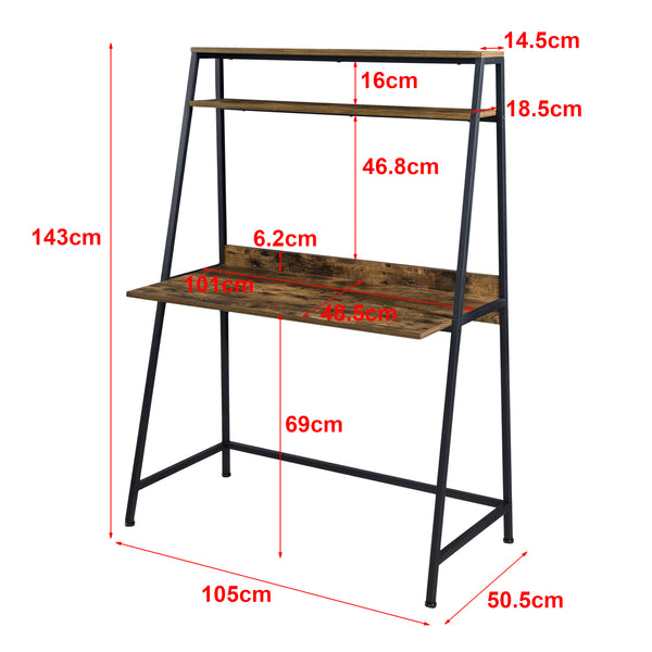 Biurko Alvdal 143x105x51cm z 2 półkami Czarny Ciemny odcień drewna [en.casa]
