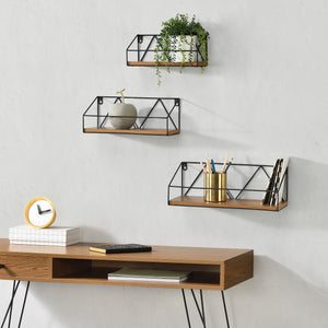 Półka ścienna Kolding 3-częściowa różne rozmiary ciemny odcień drewna en.casa