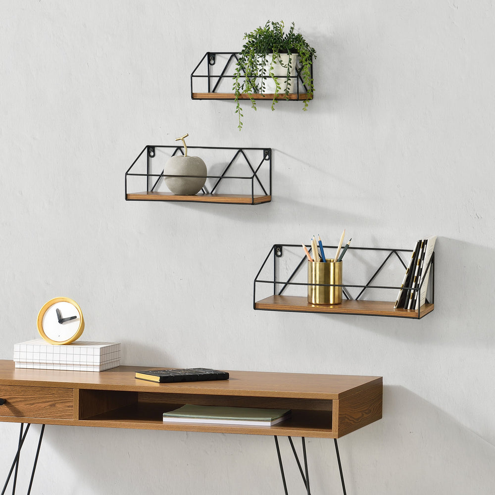 Półka ścienna Kolding 3-częściowa różne rozmiary ciemny odcień drewna en.casa - premiumXL