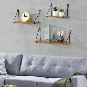 Półka ścienna Randers 3 szt. różne rozmiary ciemne drewno en.casa