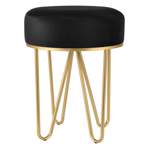 Taboret Runö tapicerowany do 100 kg kolor czarny/mosiądz [en.casa]