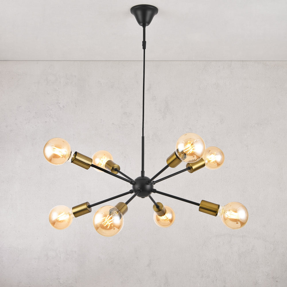 Hängeleuchte Amiens 8 - Flammig E27 Schwarz / Messingfarben [lux.pro] - premiumXL