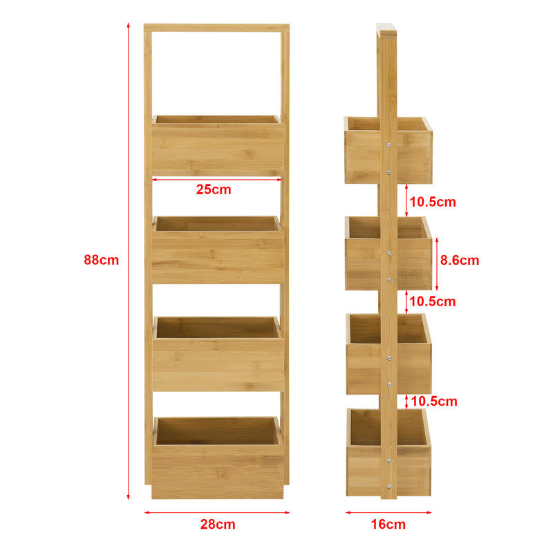Szkic wymiarowy Półka łazienkowa Bardu z 4 półkami 28x16x88cm bambus [en.casa]