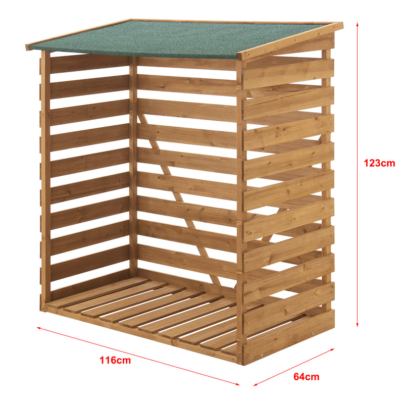 Szkic wymiarowy Wiata na drewno opałowe 123x116x64cm naturalne drewno jodłowe [en.casa]