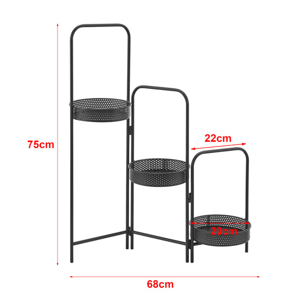 Stojak na rośliny Vrasene z 3 metalowymi doniczkami czarny [en.casa]
