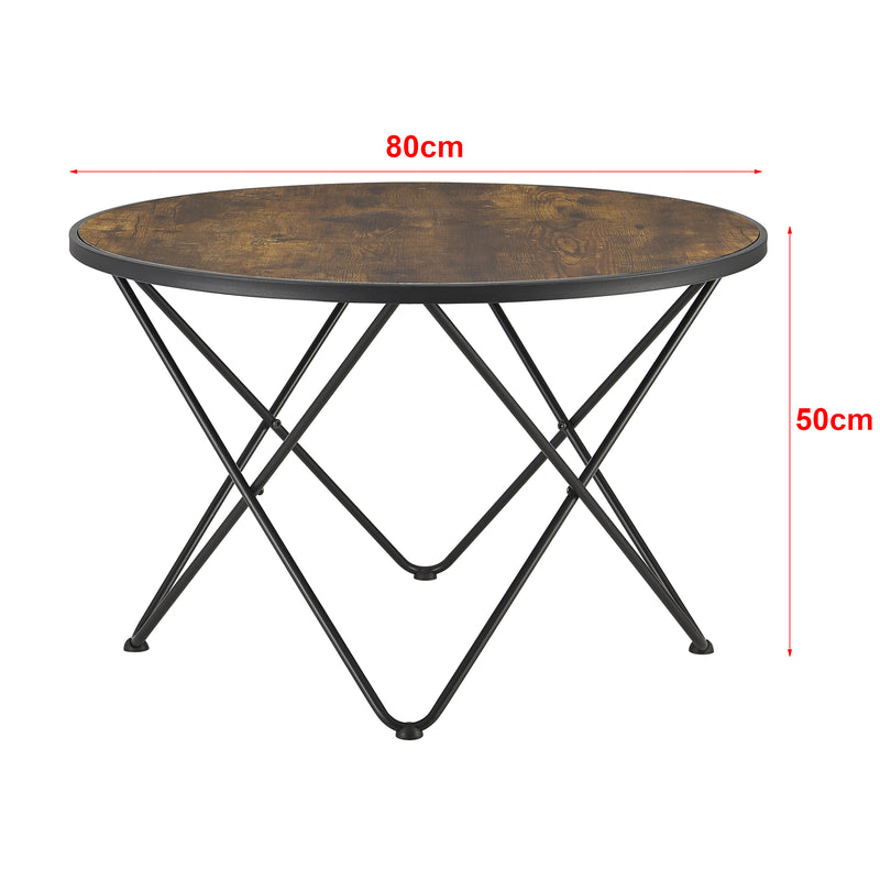 Szkic wymiarowy Stolik kawowy Goskamark 80x50 cm stalowa rama ciemne drewno [en.casa]